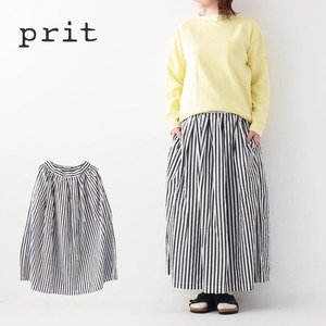 prit [プリット] ギザ超長綿ストライプ タックスカート [P71432] ストライプスカート・コットン・ロングスカート・LADY'S [2024SS]