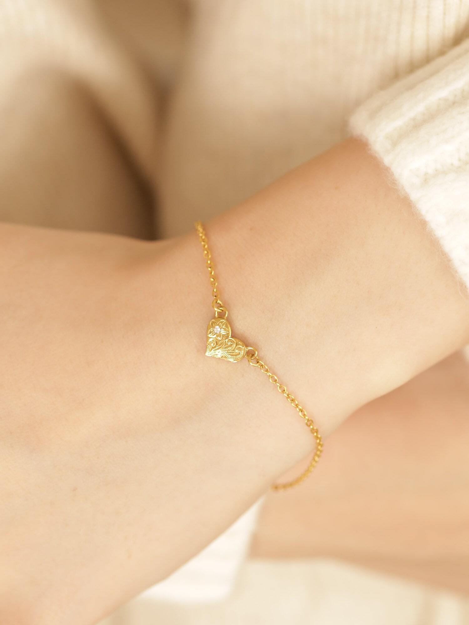 316L hawaiian zirconia heart bracelet #b06