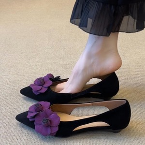 french elegance pointed-toe floral cutout leather flats＜s1580＞