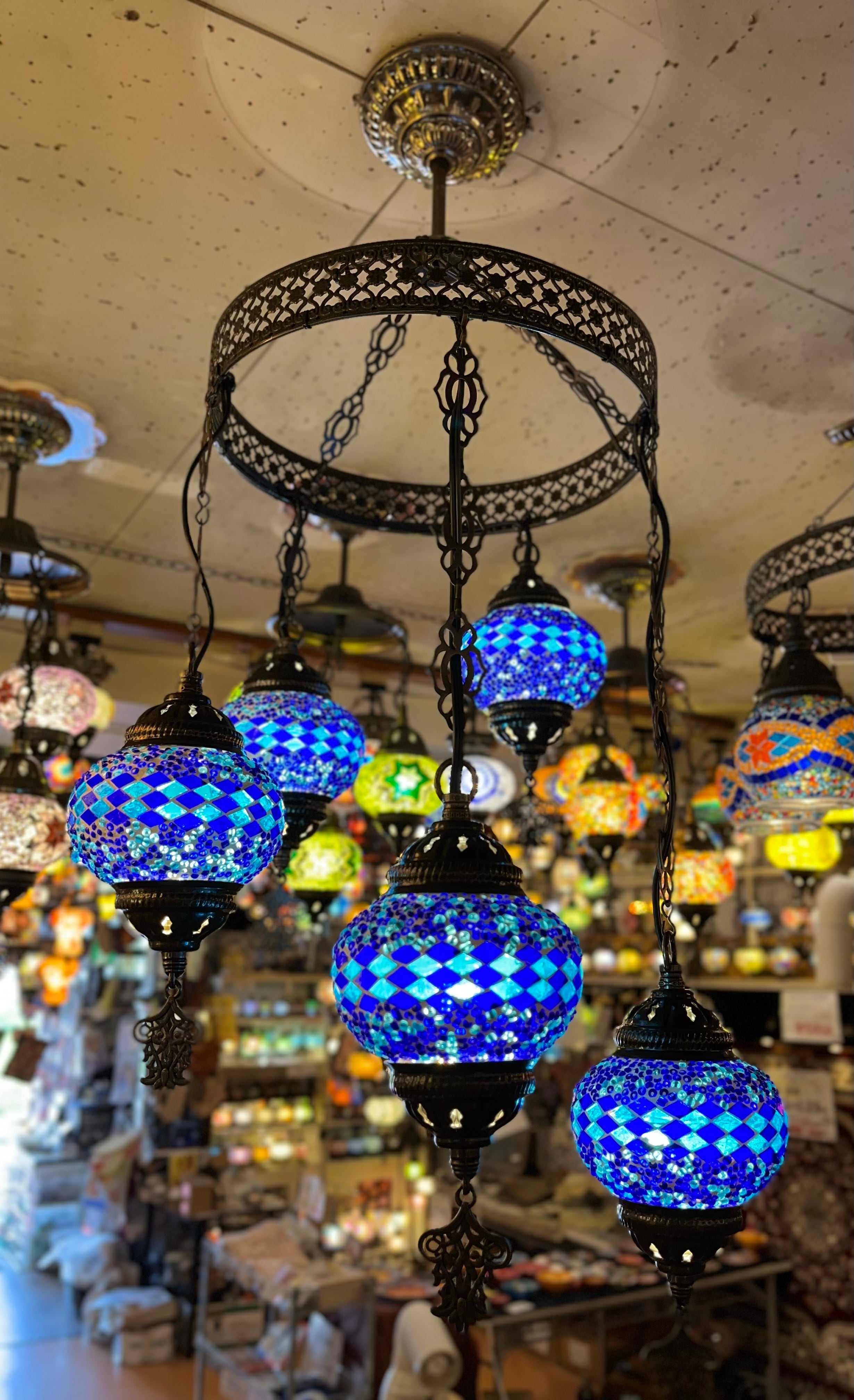 トルコモザイクランプ5連シャンデリア 【シーリング接続】 | zakurotokyo