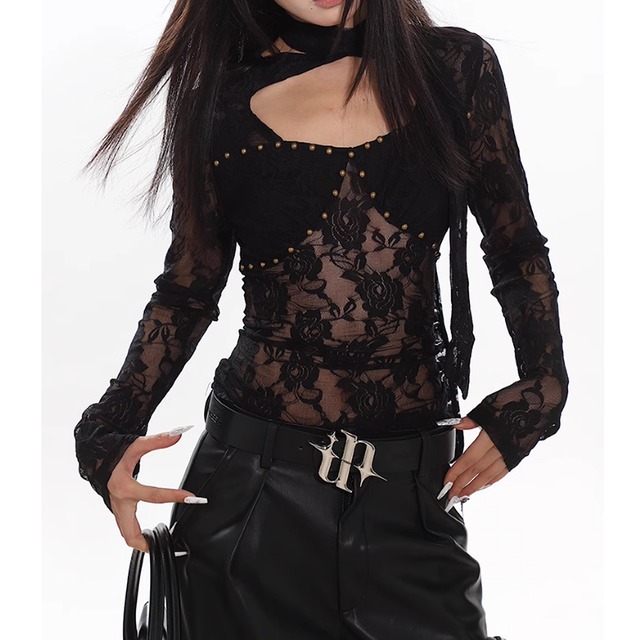 All-over Lace Long Sleeve Tops　E6211