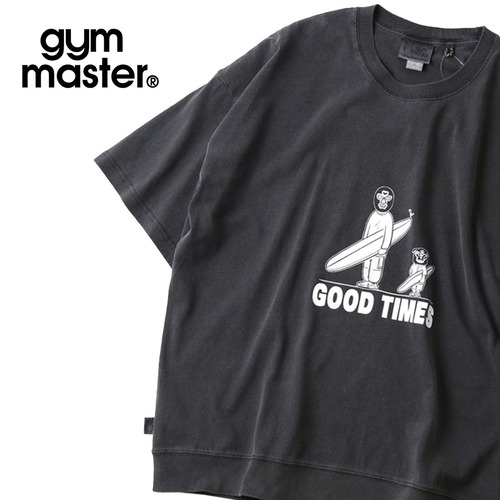 gym master ジムマスター 【6.2oz】ピグメント GOOD TIMES ビッグTシャツ メンズ 半袖 グラフィックTシャツ 発泡風ひび割れプリント 綿100% G733784 チャコール