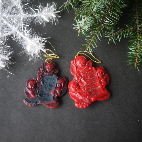 聖句と3人天使　 ワックスオーナメント　 ドイツ