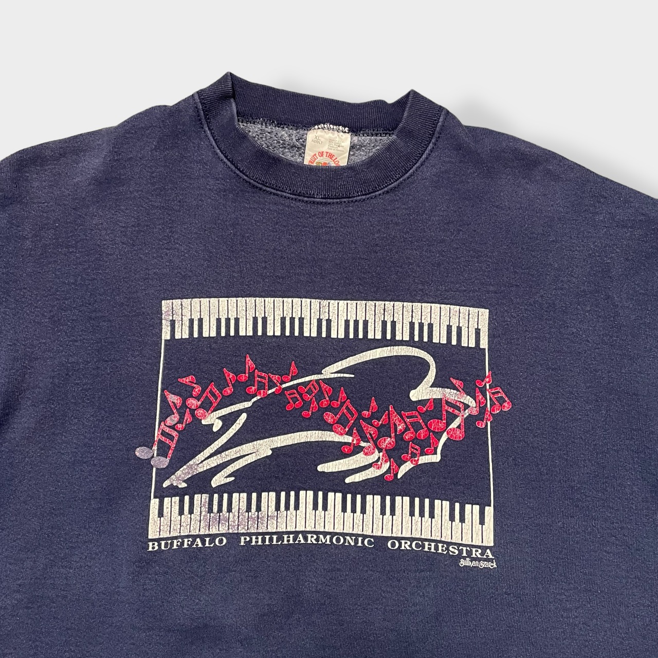 【FRUIT OF THE LOOM】90s USA製 ピアノ 鍵盤 buffalo symphonic orchestra プリン スウェット トレーナー XL ビッグシルエット オーバーサイズ オールド ヴィンテージ US古着