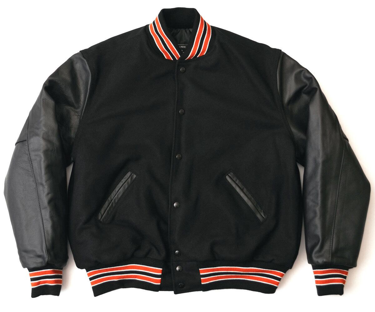 【ビッグサイズ】HOLLOWAY ブラック レザー スタジャン 3XL USA製 3XL】HOLLOWAY レザー/メルトン スタジャン 34色展開 ［VARSITY