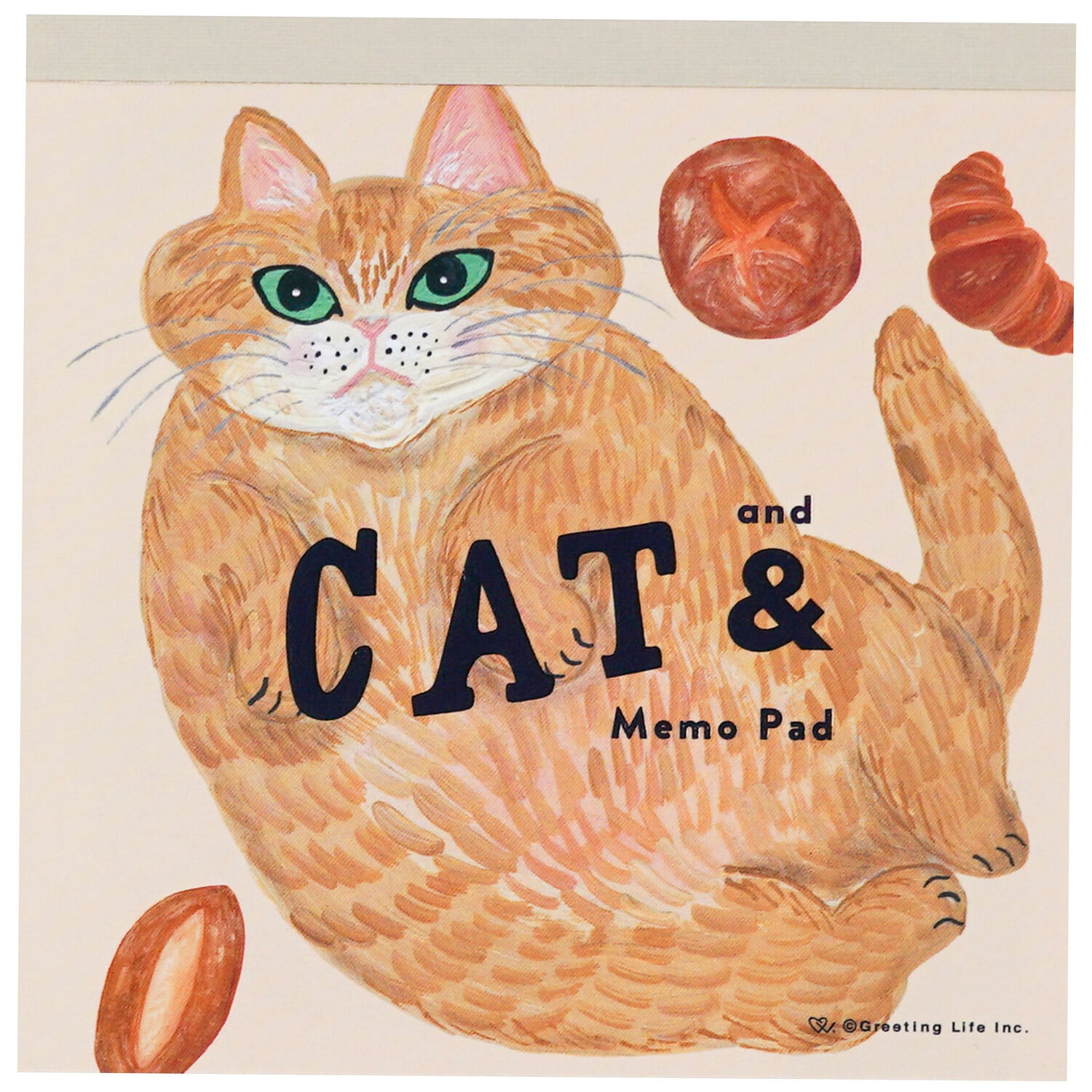 そで山かほ子×グリーティングライフ キャットアンド ベージュ スクエアメモ GL01