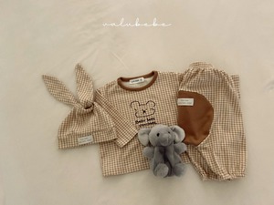 【valu bebe】格子チェックベアT beige check 60〜90cm【240201va】