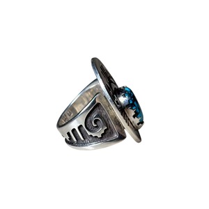 Dina Huntinghorse silver overlay ring with high grade turquoise