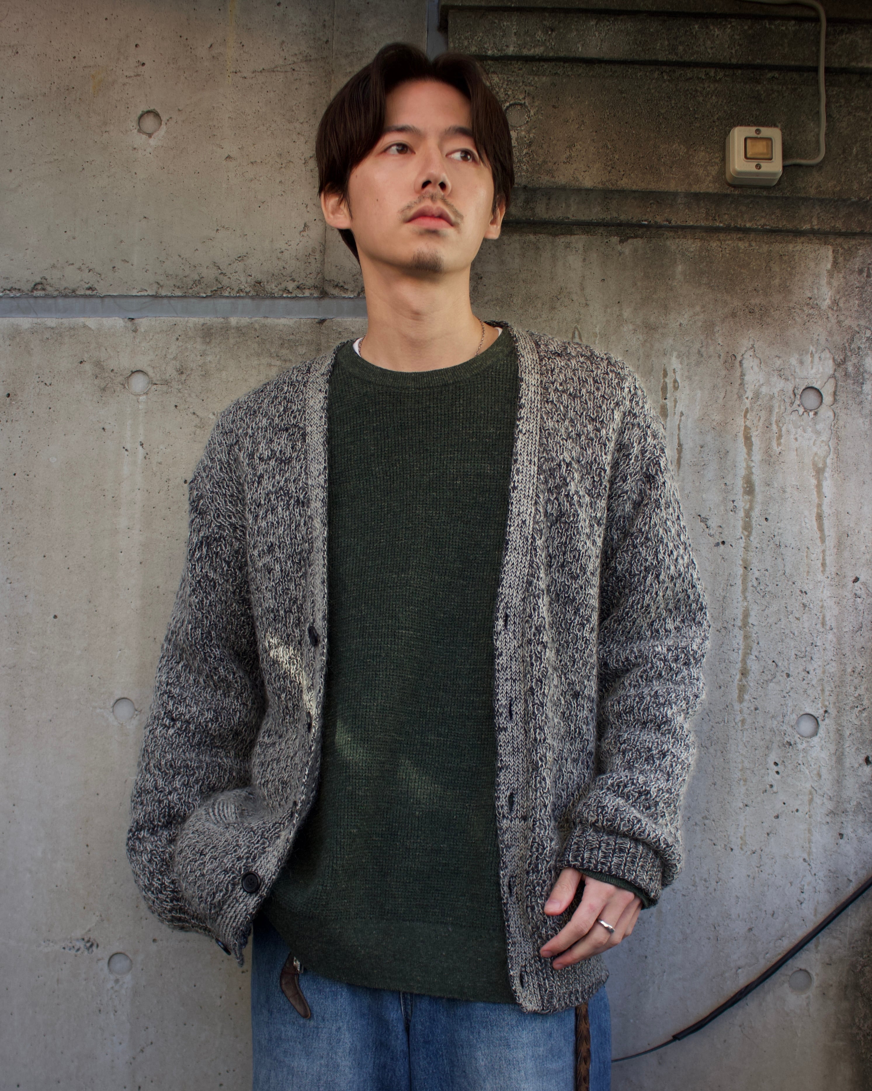 0562. 1970's arena wool knit cardigan ブルーグレー ウールニット