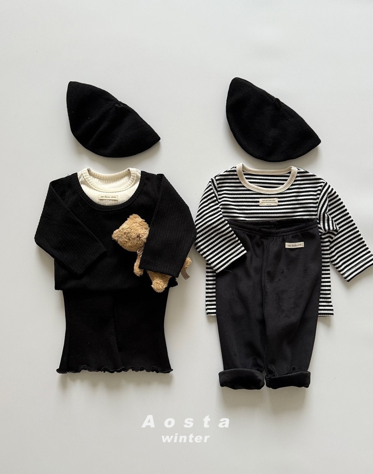 【Aosta】 レイヤードT／ブラック×アイボリー（70–110cm） - 6