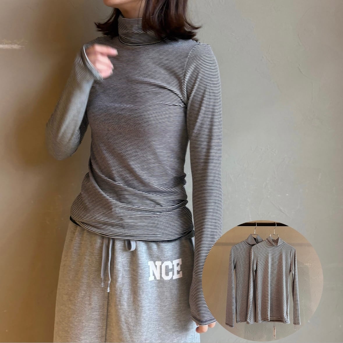 【 CYNICAL 】ラグウォーム タートルネックボーダーカットソー