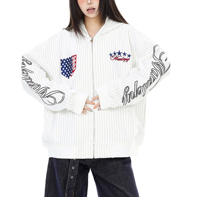ピンストライプエンブレムジップフーディ 2col R02737