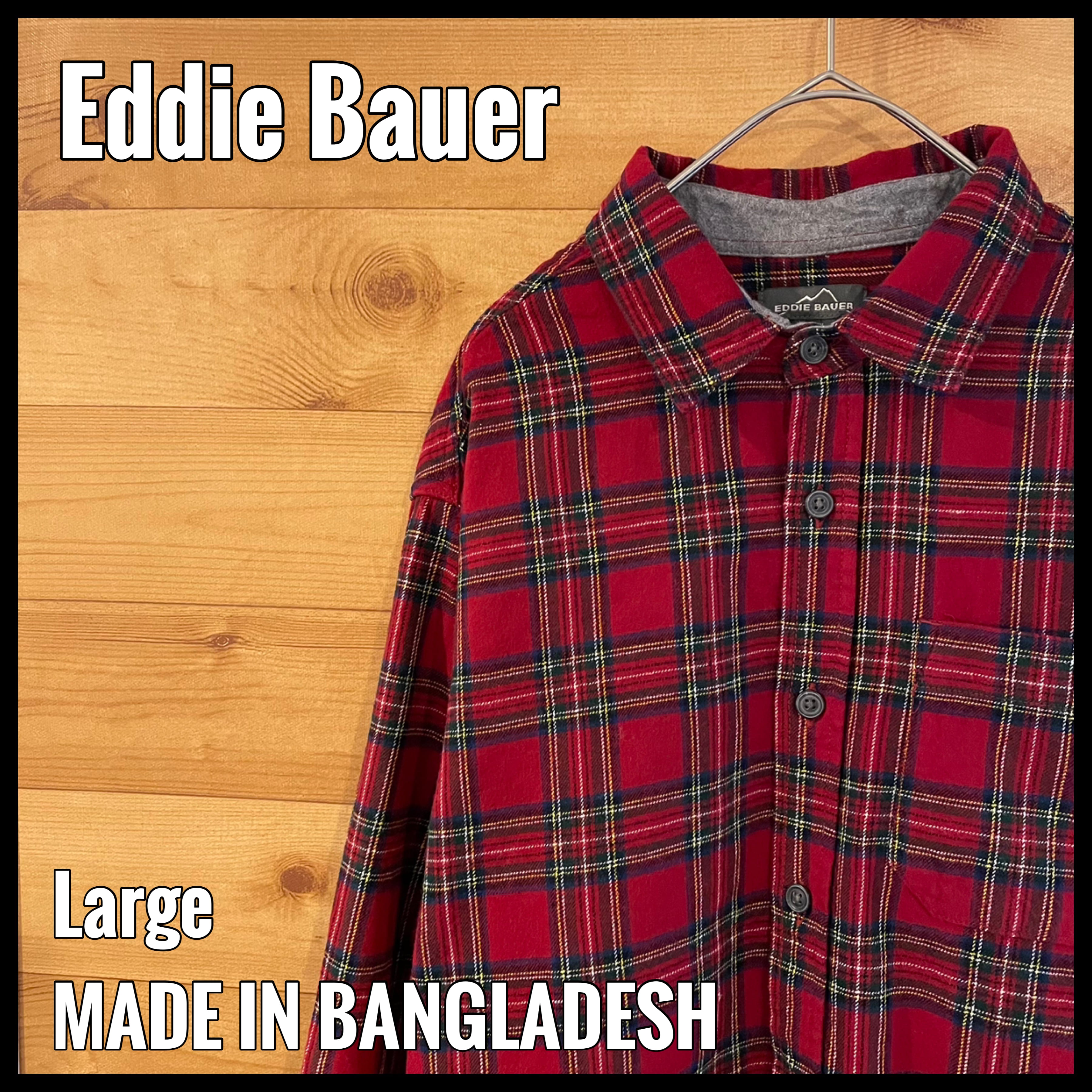 Eddie Bauer】長袖シャツ ネルシャツ 赤チェック Lサイズ エディー