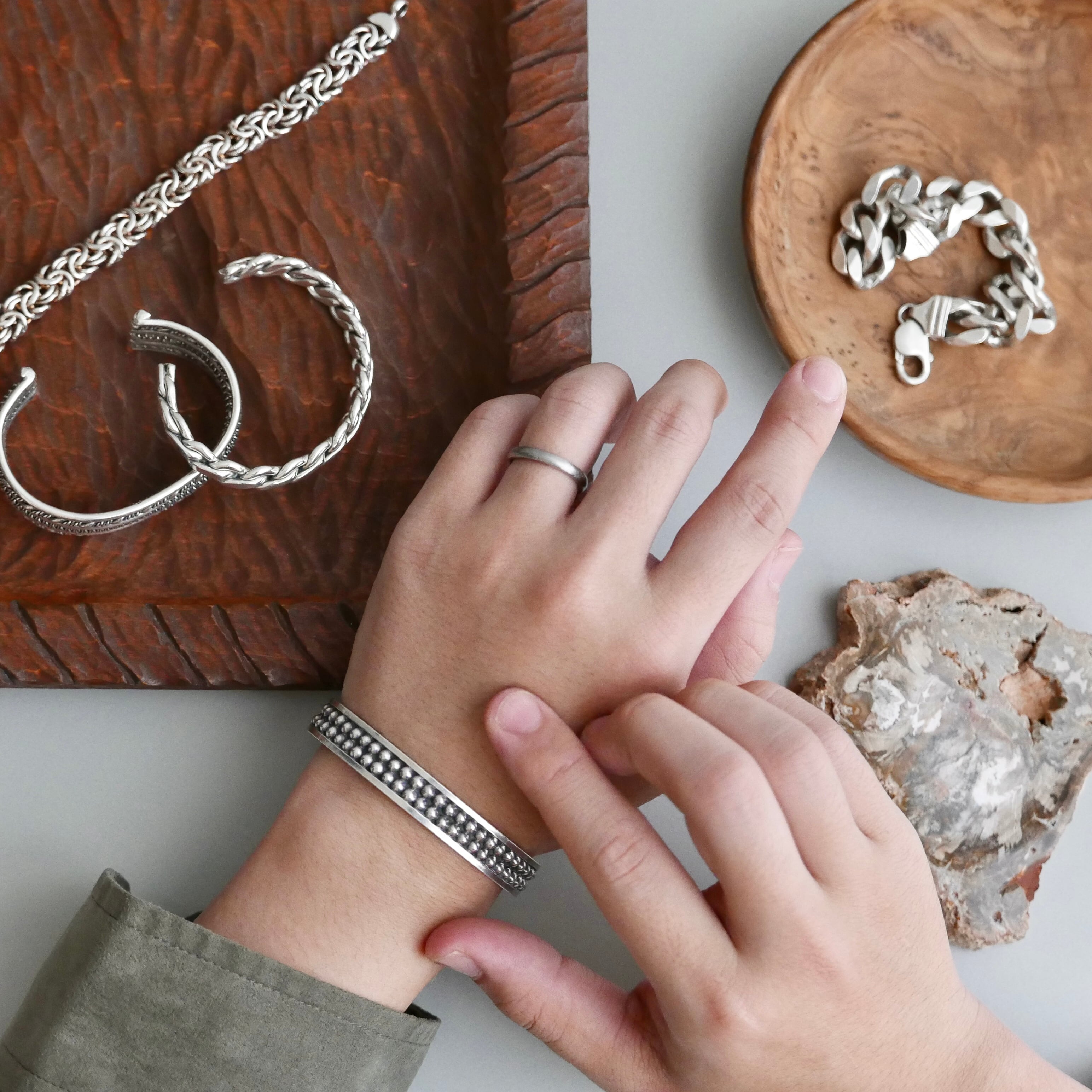 old mexican silver 925 bangle "small beads"