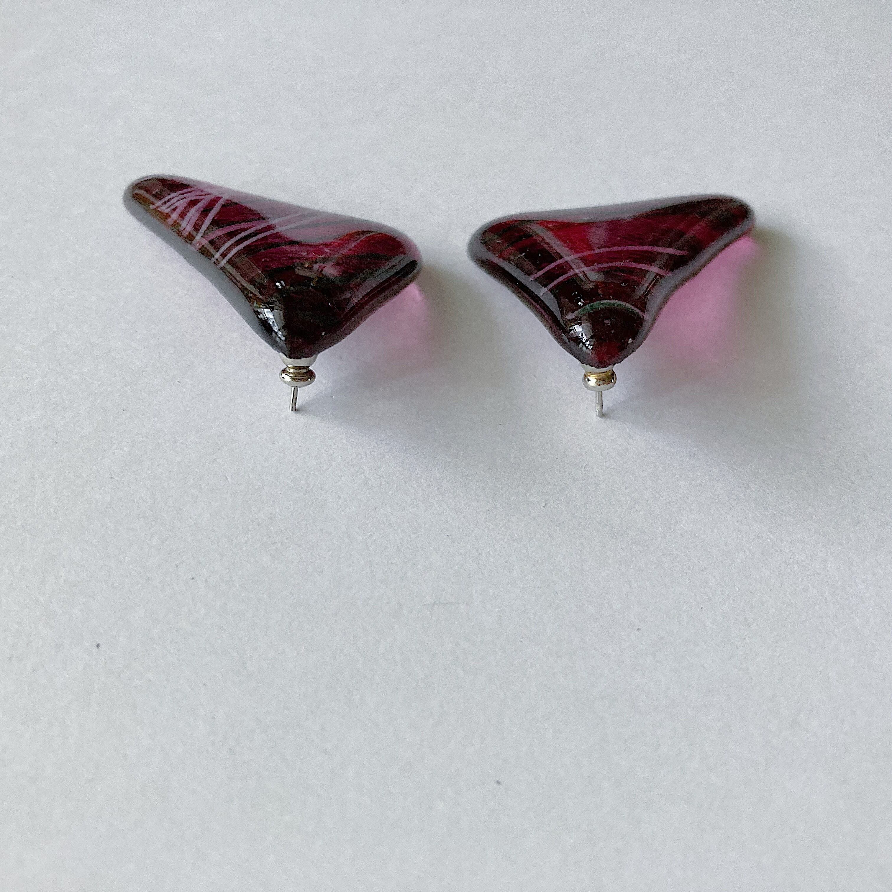 Vintage clear pink purple glass triangle earrings ヴィンテージ