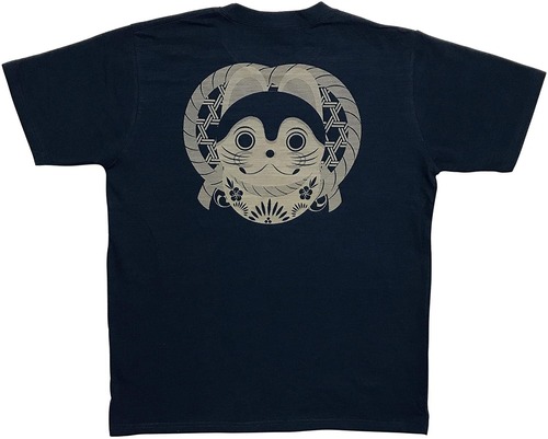 [江戸てん]Tシャツ 6.8オンス 和柄 味のあるスラブ生地に抜染しました メンズ 犬張子　紺