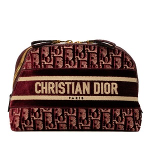 ディオール オブリーク ポーチ ボルドー ワインレッド ベロア レディース Dior 【中古】