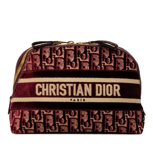 ディオール オブリーク ポーチ ボルドー ワインレッド ベロア レディース Dior 【中古】