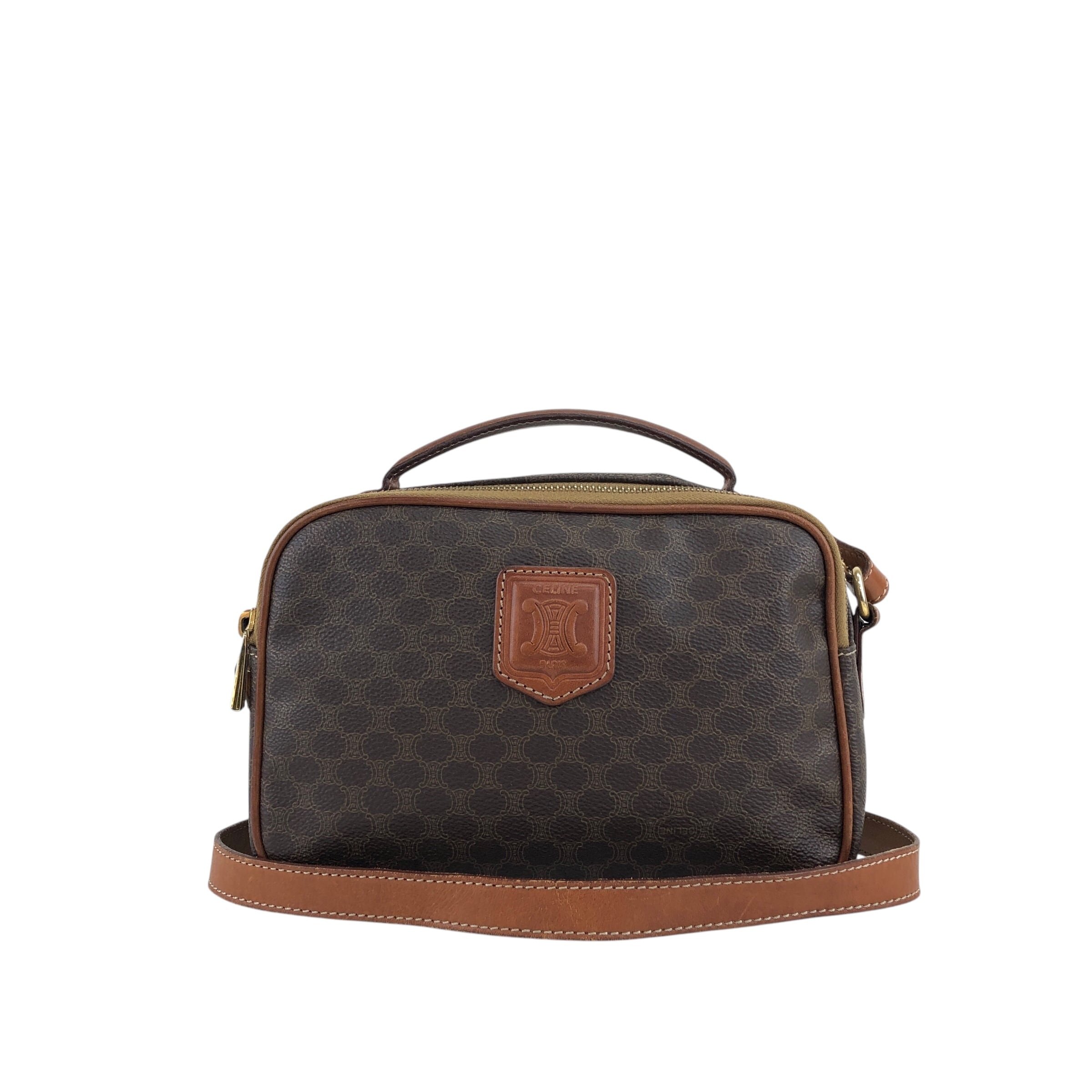 CELINE セリーヌ マカダム ショルダーバッグ ブラウン ブラゾン型押し