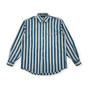 USA製 90s DOCKERS ドッカーズ LONG SLEEVE ストライプ 長袖シャツ M/ブルー×グリーン メンズ ビンテージ リーバイス