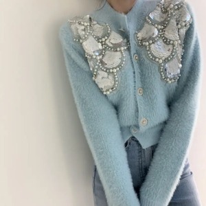 ラウンドネックスパンコールビーズラインストーン付ニット31301