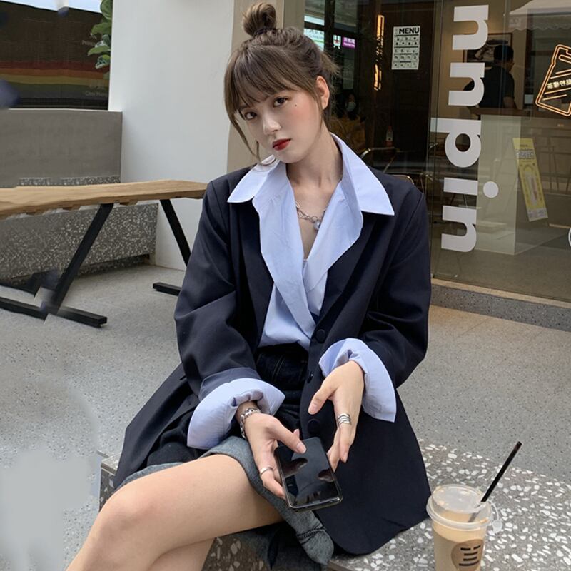 スタンダードブラックジャケット スプリングルーズ ロング レトロ ストリート 春物 スーパーモール91670589254