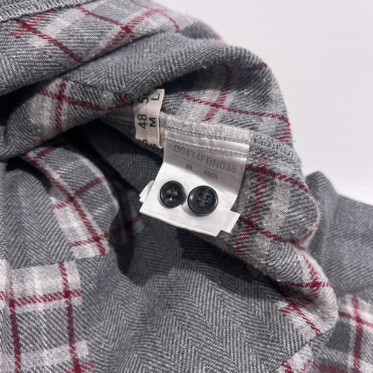 PAPAS パパス チェック柄 コットン 長袖シャツ LL/グレー