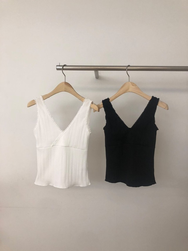 (予約) forest / Lace ribbon rib tee 2color