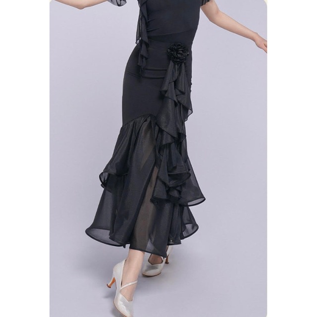 シアーフリル ティアード フラワーモチーフ ダンススカート 3col D00590