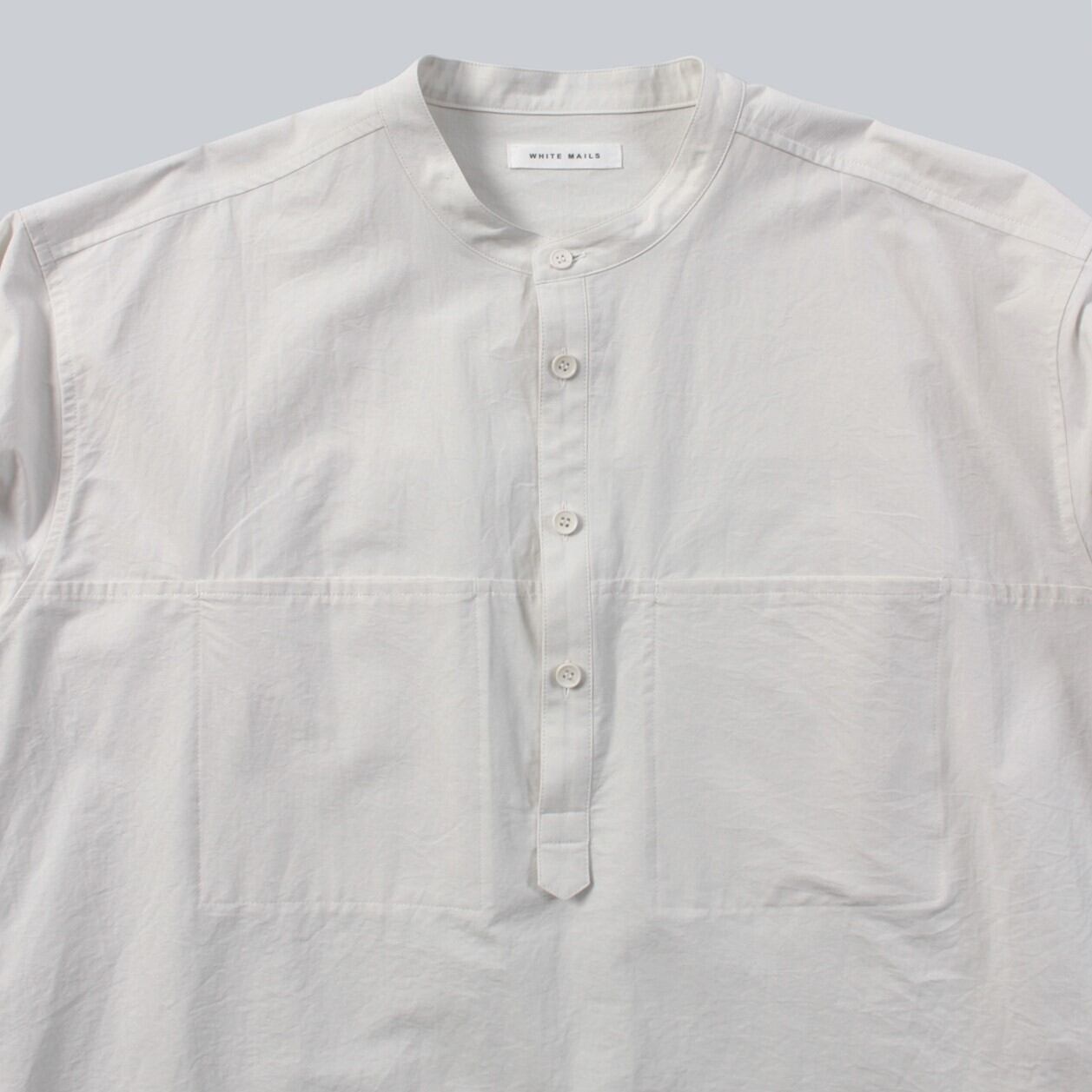 white mailsホワイトメイルズ COTTON PAPER WASHED POPLIN BAND COLLAR PULLOVER SHIRTポプリン バンドカラー プルオーバーシャツ新品【3(メンズL)】【MSHA72813】