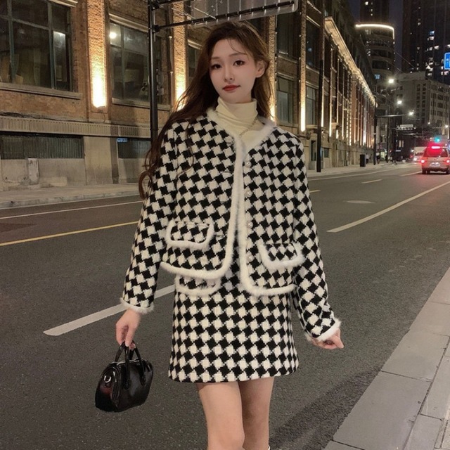 ウィンターレディーストップス ツィードショートスカート ドレス 冬物 1号婦人10272536794