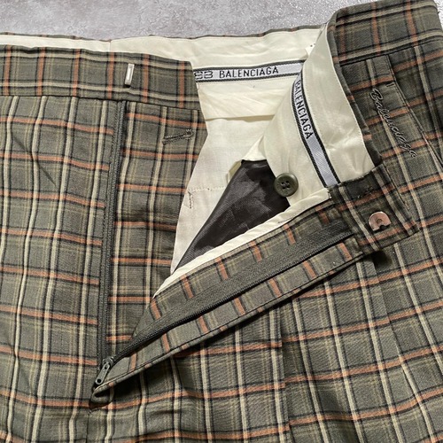 Vintage BALENCIAGA pleated plaid slacks 詳細写真9
