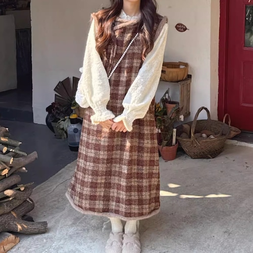 レトロチェック柄ジャンパースカート ・9335