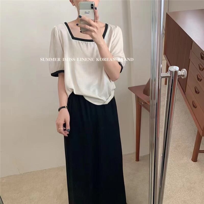 スリーブ半袖Tシャツ サマー薄手スタイルルーズカラー ショート ハーフスリーブ 夏物 スクウェア ビッグFスモールZ韓国491994790