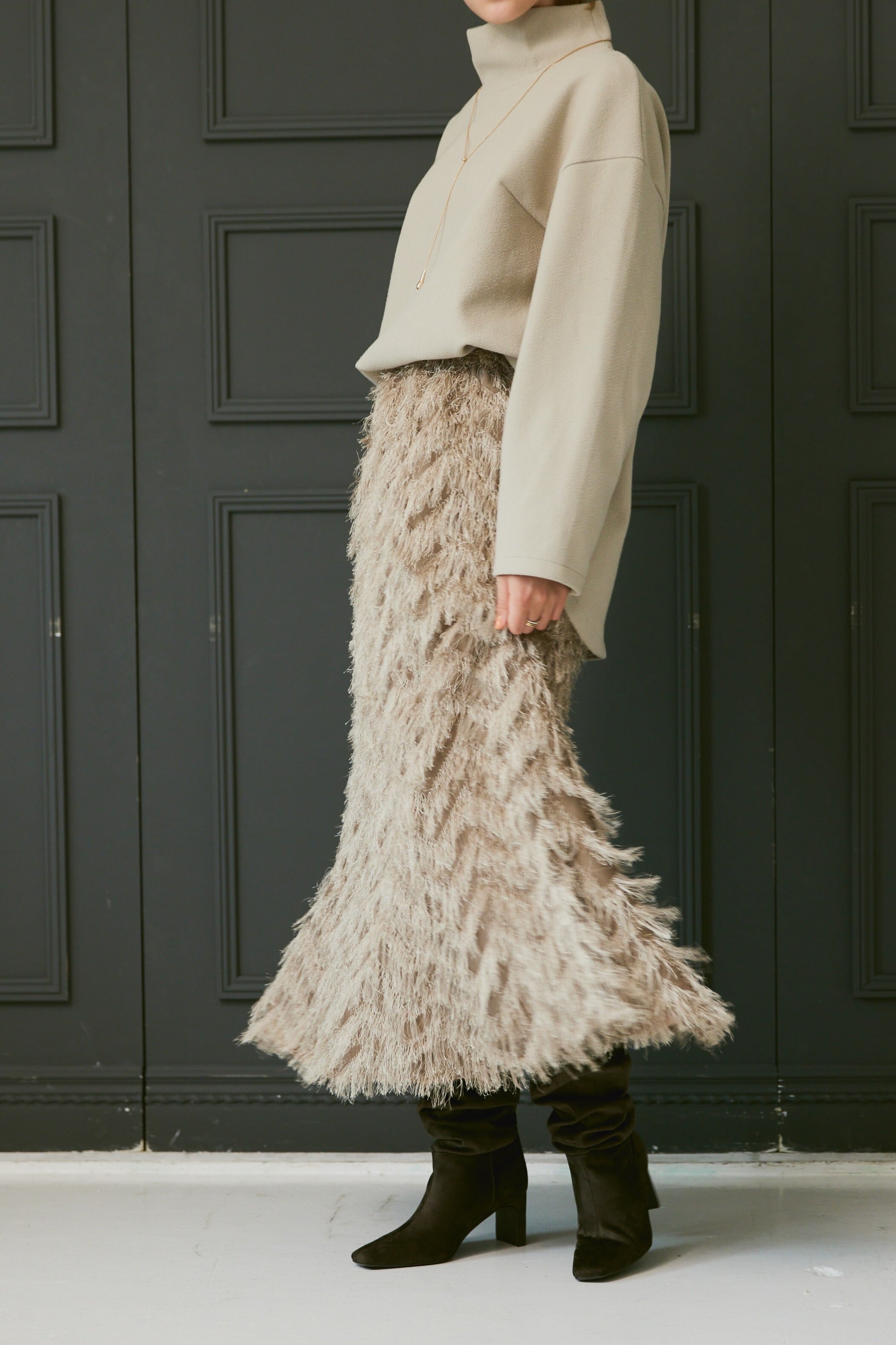 Cut jacquard mermaid skirt BEIGE