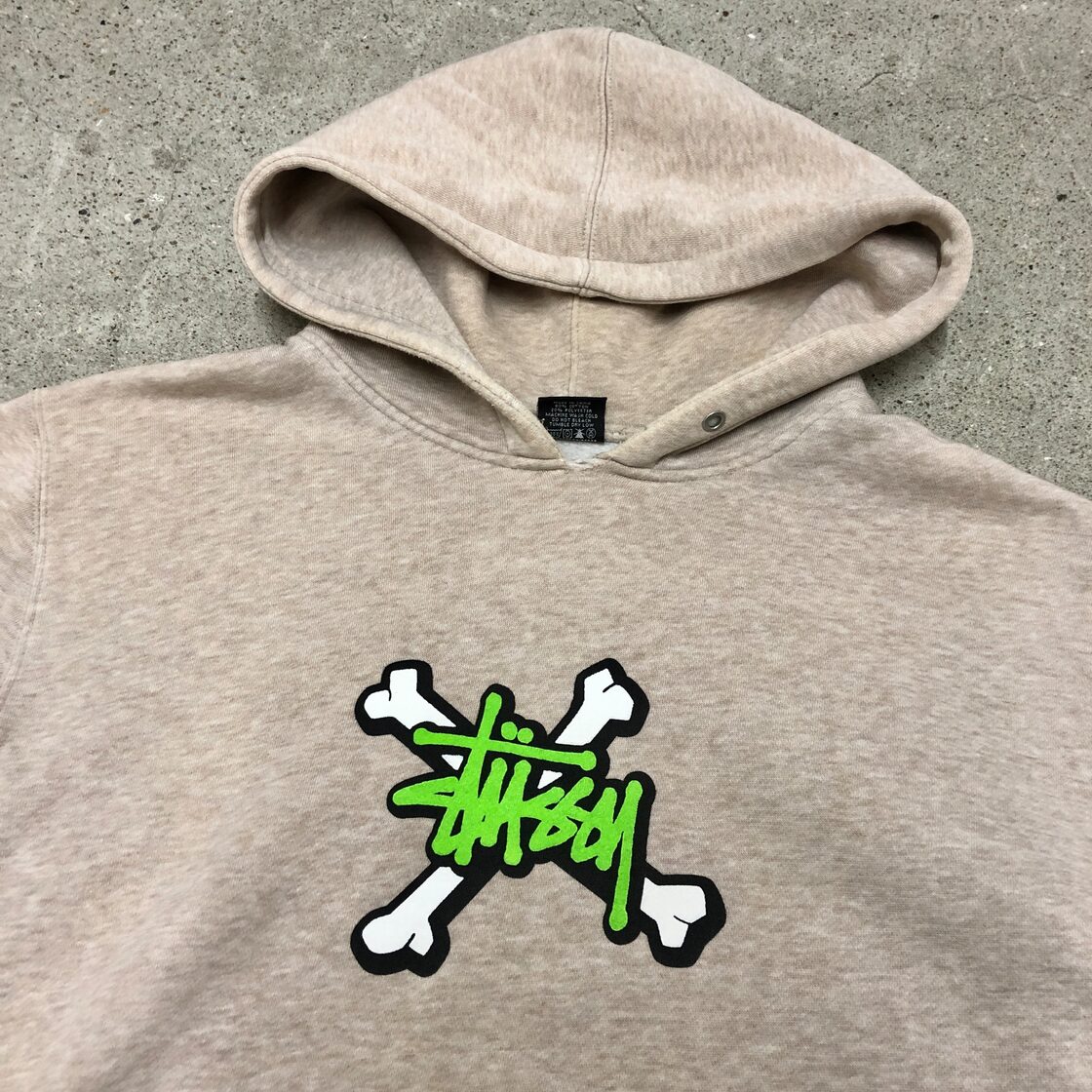 90～00s OLD STUSSY/Cross Bone Logo print Hoodie/M/クロスボーンロゴ 