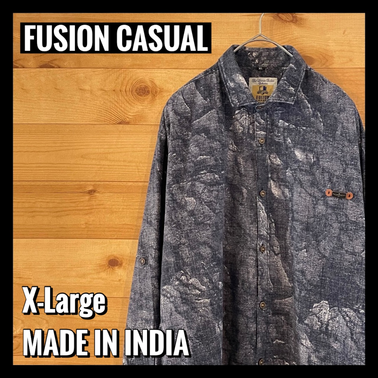 【FUSIONCASUAL】柄シャツ 総柄 長袖シャツ ワンポイント アクセ アメリカ古着