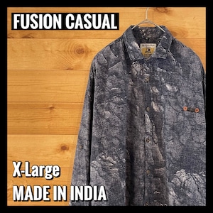 【FUSIONCASUAL】柄シャツ 総柄 長袖シャツ ワンポイント アクセ アメリカ古着