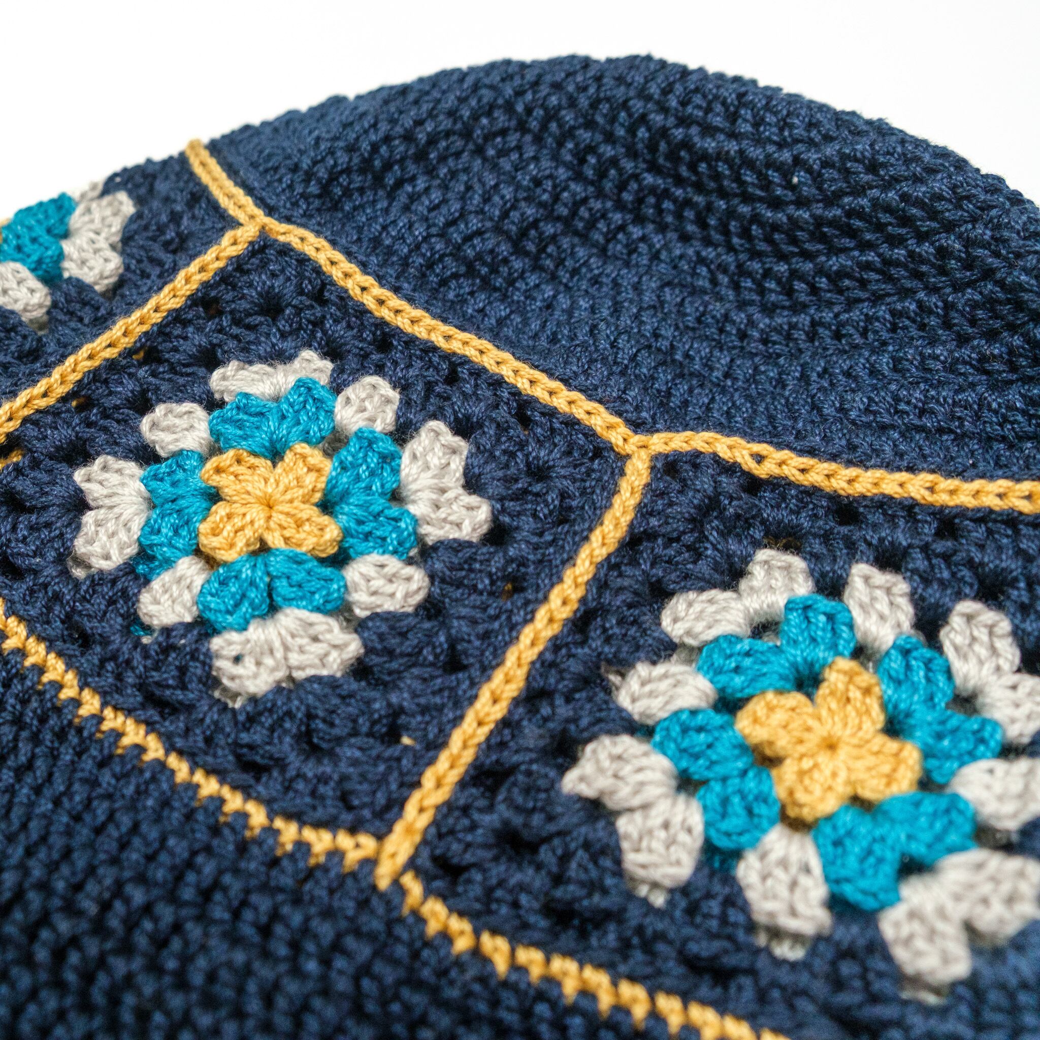 グラニーハット ネイビー グラニースクエア グラニーモチーフ クロシェ