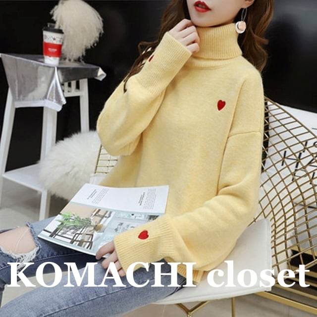 【送料無料】 ハート タートルネック ニット セーター 韓国 レディース オルチャン タートルネックニット プルオーバー 白 ホワイト 黒 ブラック 青 ブルー 赤 レッド 黄色 イエロー ゆったり ハイネック 女子会 可愛い 大人可愛い きれいめ 大人 オトナ女子 秋冬 秋 冬 春 フリーサイズ 大人カラー 10代 20代 30代 40代 50代 60代 デート 着回し 着痩せ モテ こなれ感 抜け感 ラフ 普段使い コーデ 楽ちん モテ スリム タイト デート カジュアル