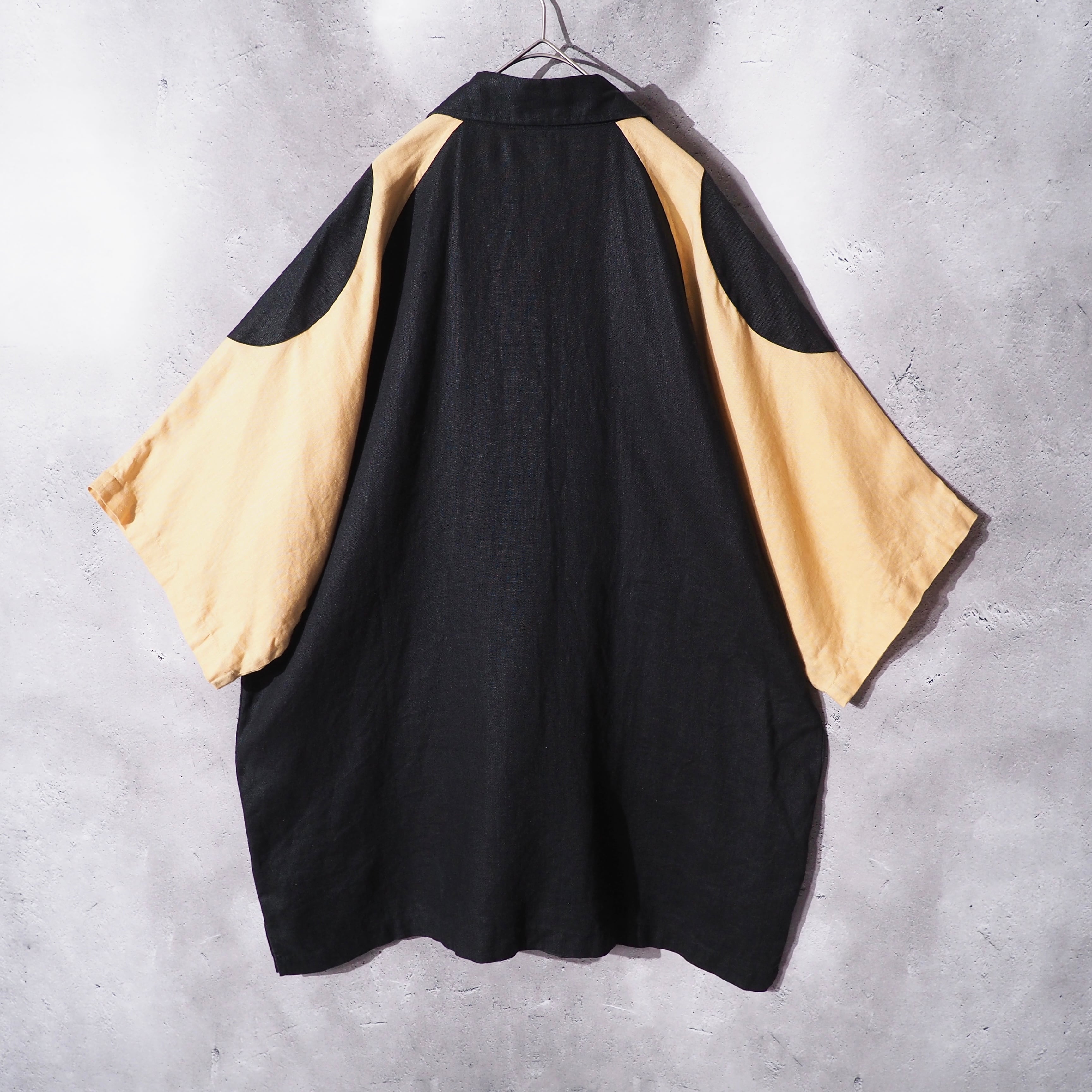 ” 極上 ” Black × Light yellow Bi color Over silhouett SS linen Shirt