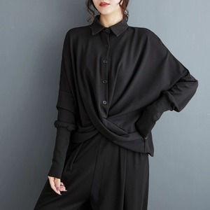 BLACK CROSSED HEM FITTED CUFFS LONG SLEEVES DESIGN SHRIT 1color M-10468