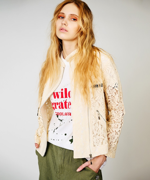 【先行販売】COOLAロゴレースライダースジャケット (IVORY)　CQ-48036