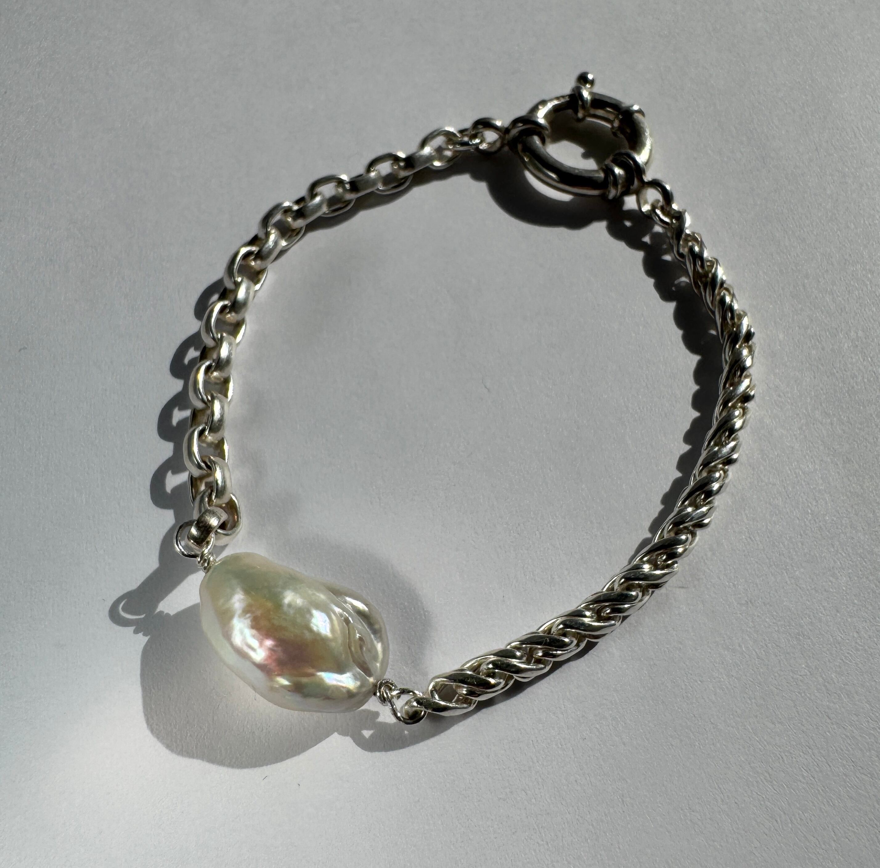 Oyster Baroque Pearl with Combination Chain Bracelet / Sterling Silver 925
