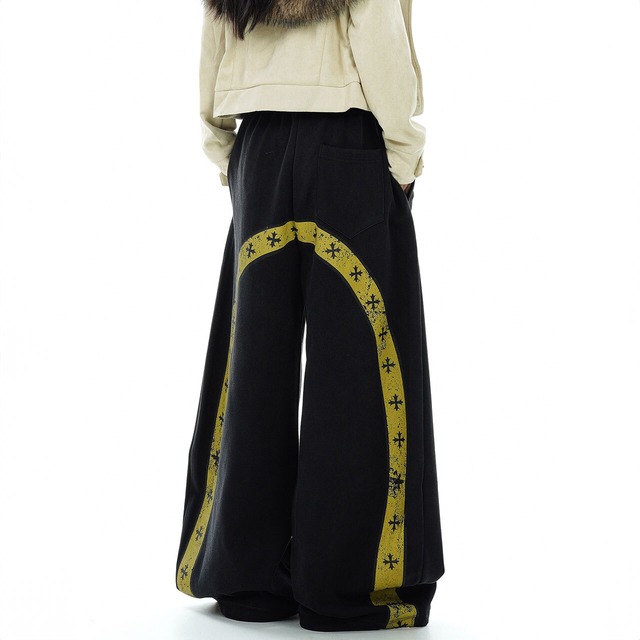 クロスパターンアーチラインワイドパンツ 2col   R02798