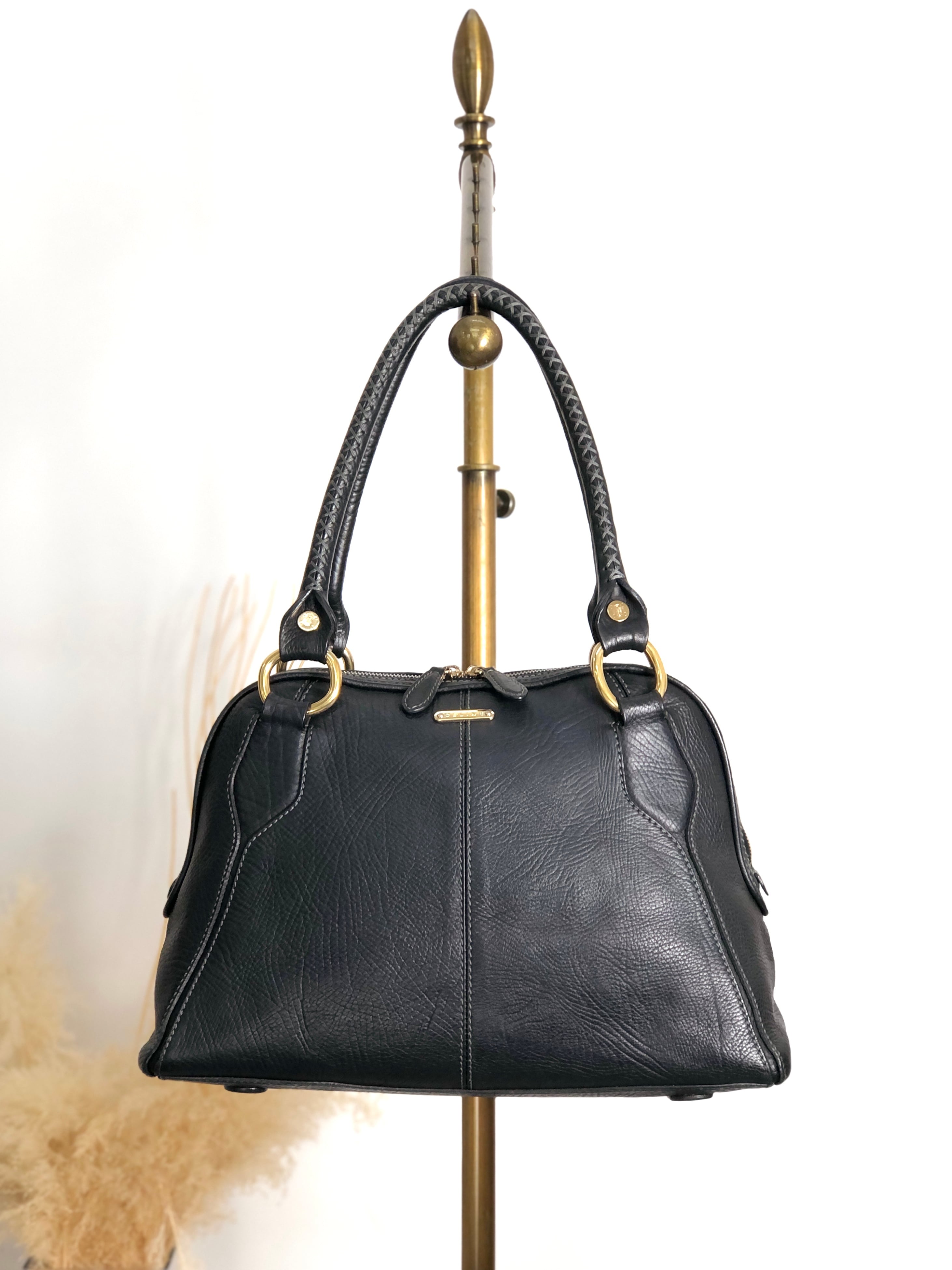 CELINE セリーヌ ハンドバッグ ブラック ロゴプレート レザー ミニ
