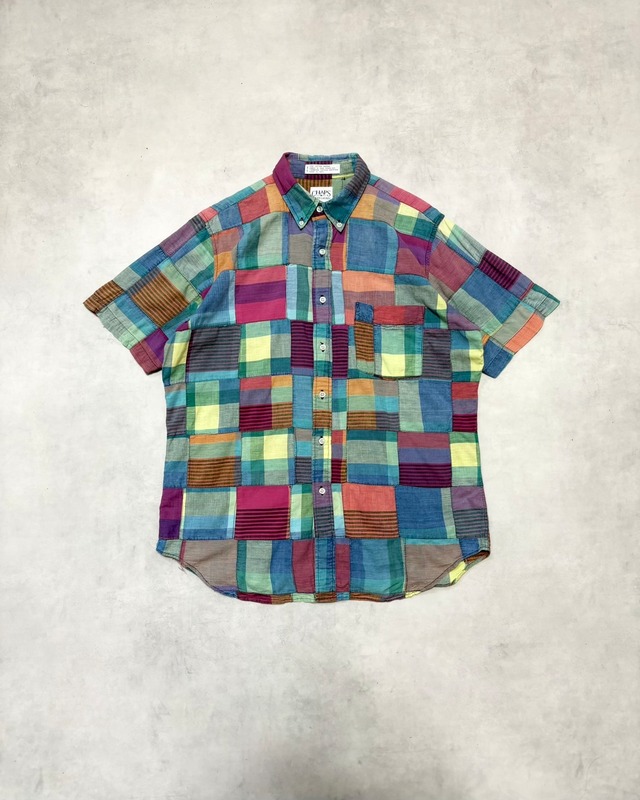 【VINTAGE】1980’s〜1990’s “CHAPS Ralph Lauren” Patchwork Madras Check Short Sleeve Shirt MADE IN INDIA