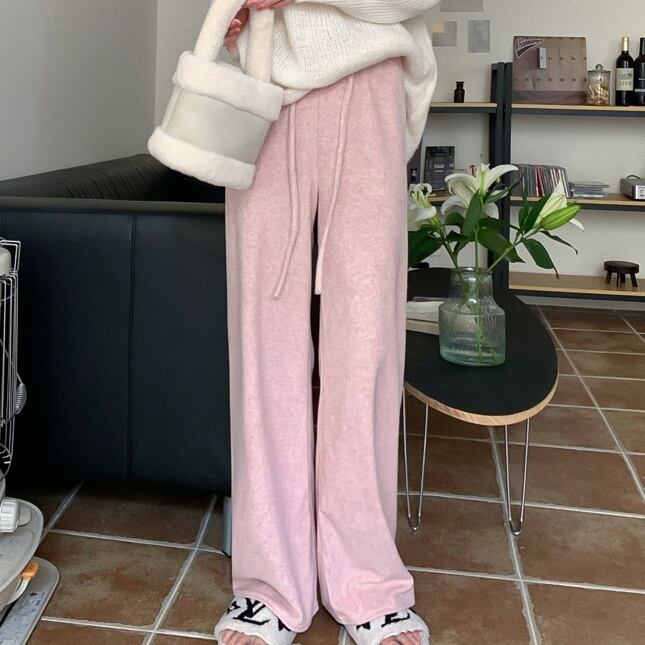 パンツ レディース ワイドパンツ 5カラー フリーサイズ ブラック アプリコット グレー ピンク オートミール カラバリ ボトムス ワイドレッグ ロング丈 無地 ウエストゴム 楽ちん ルーズ ハイウエスト スタイルアップ 脚長効果 体型カバー 細見え シンプル カジュアル フェミニン ガーリー 大人可愛い おしゃれ 普段使い デート お出かけ 女子会 休日 旅行 ママ 部屋着 ルームウェア 着まわし ファッション コーデ スタイル モテ 10代 20代 30代 40代 秋 冬 送料無料