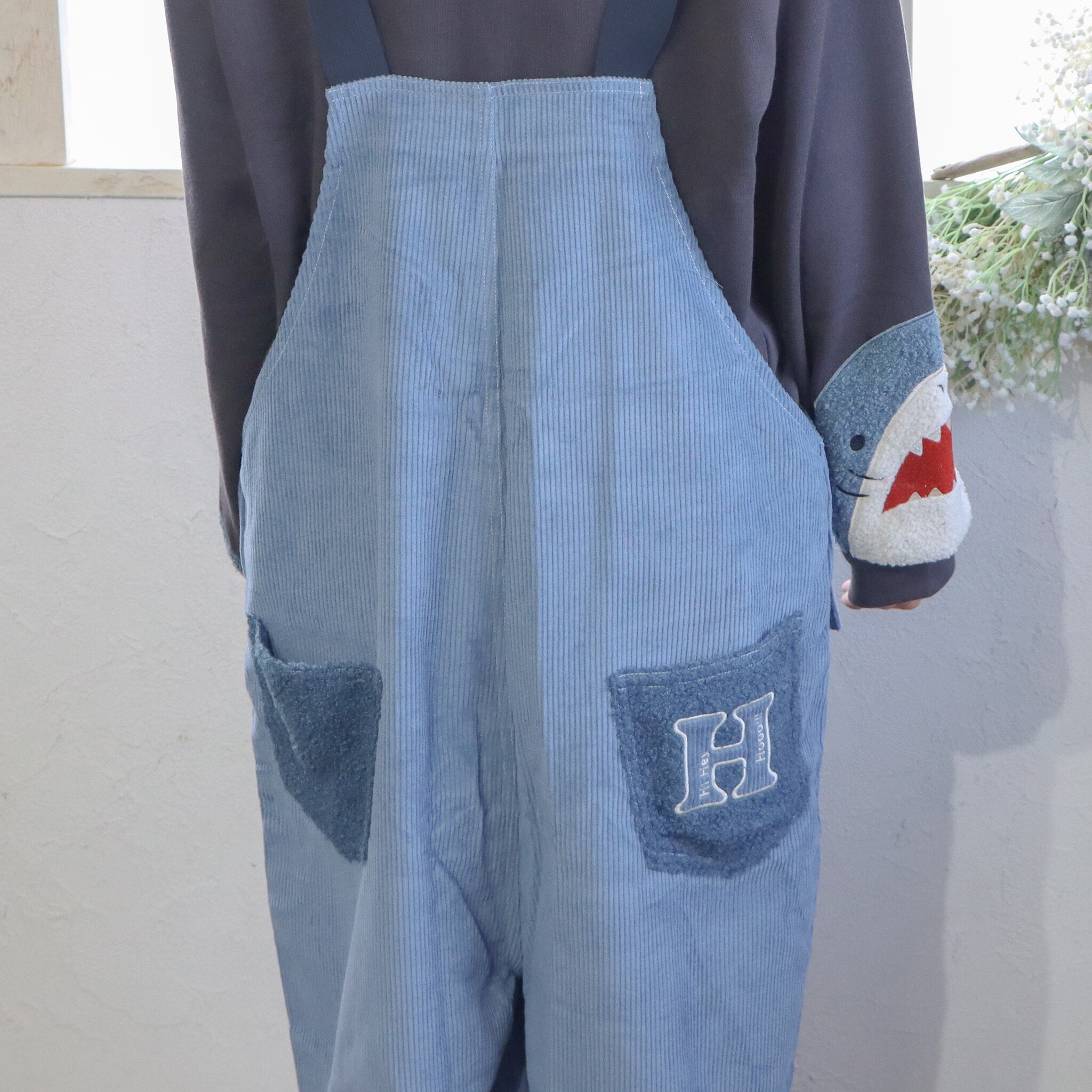 cheer札幌　サロペット　水色グレー そっと繋がる。】服ごと自分を説明するコーデュロイ サメゆるだぼ