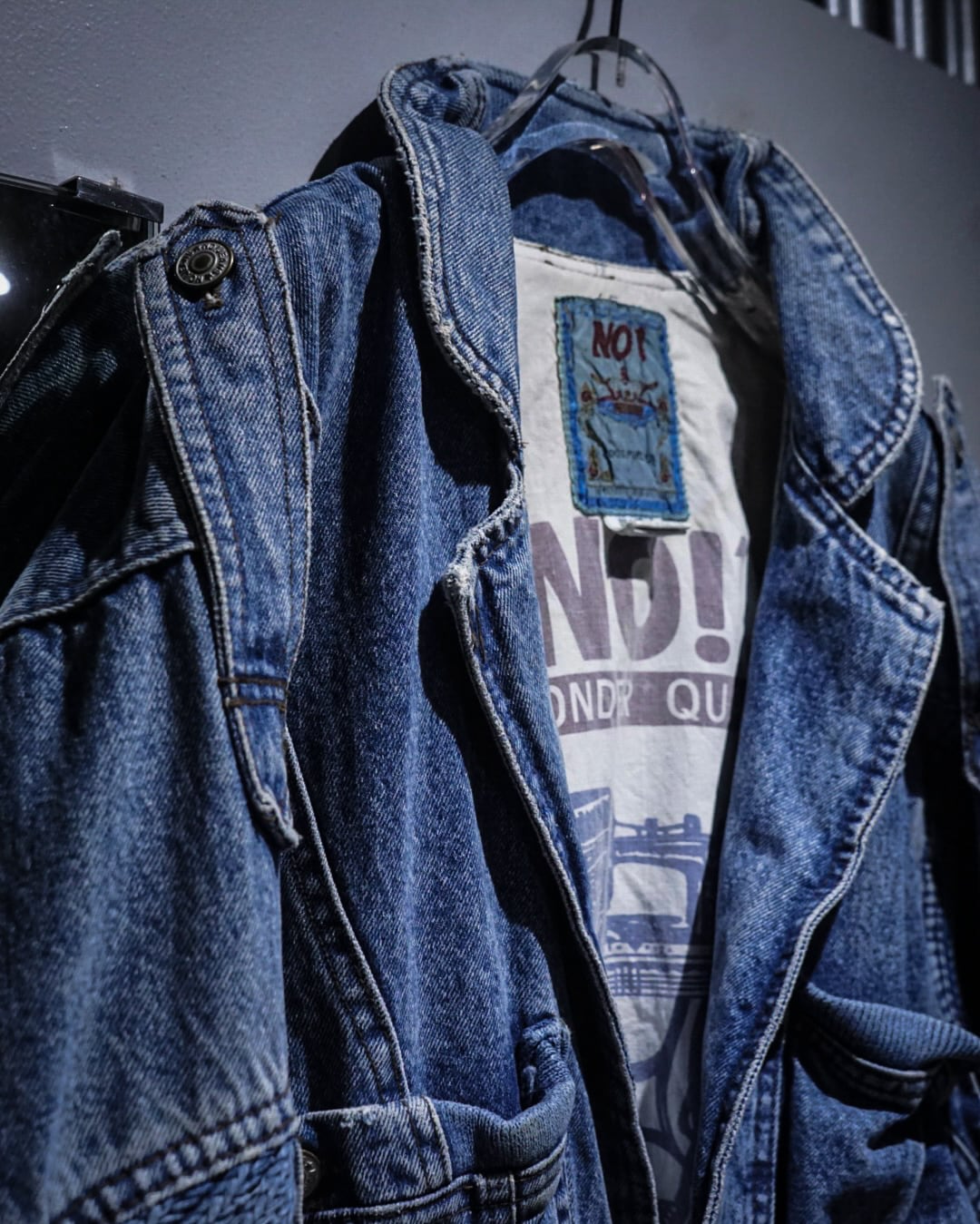 add (C) vintage】“NO! Jeans” Multi Gimmick × Knit Switch Design